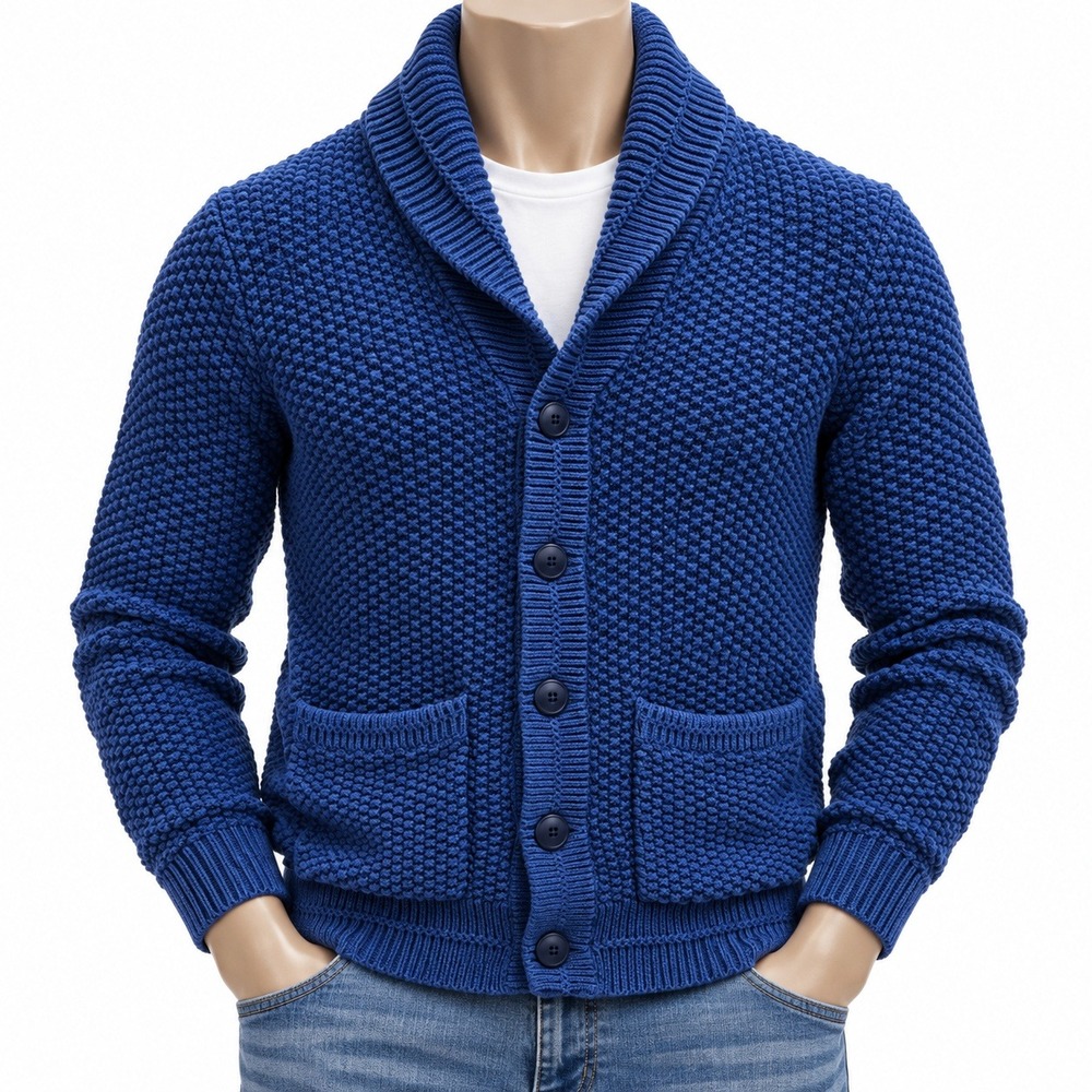 J.Crew Mens XS Navy Blue Textured Popcorn Knit Shawl Collar Cardigan Sweater